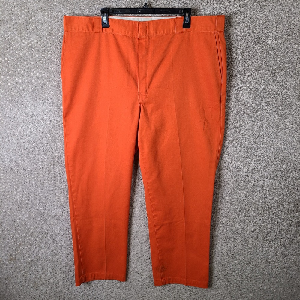 Dickies Pants Mens 42x30 Orange Straight Leg Flat Front Twill Work Casual Chino